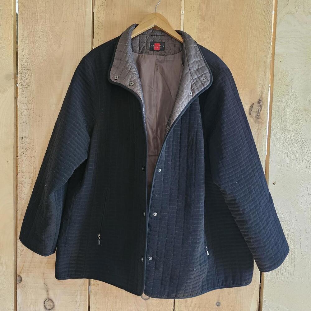 Gallery Woman Quilted Jacket Metal Snap Buttons Black Size Large